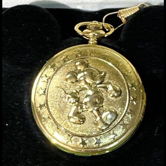 Walt Disney's Mickey Mouse ~ Gold Tone Conductors Pocket Watch by Colibri - Picture 2 of 9